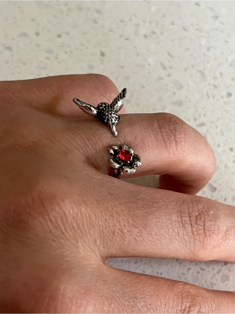 Green Stone Adjustable Hummingbird Rings‎